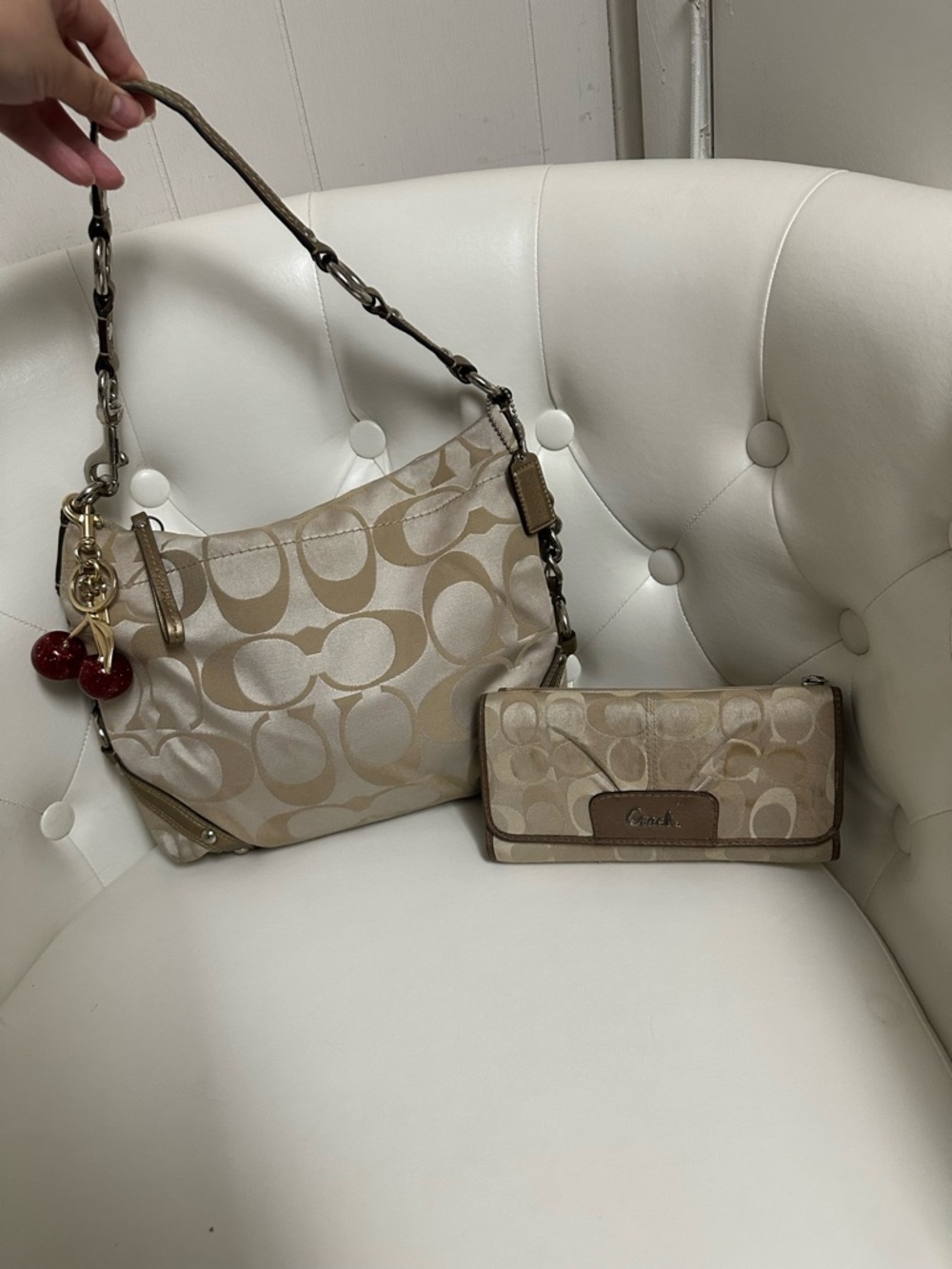 Coach Neutral Signature Hobo Bag with Matching Wallet